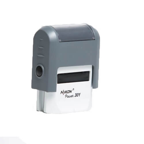 carimbo-automatico-nykon-power-301-cinza.jpg Carimbo Automático Nykon Power Tradicional 301 Cinza – 27x10mm - Imagem 1